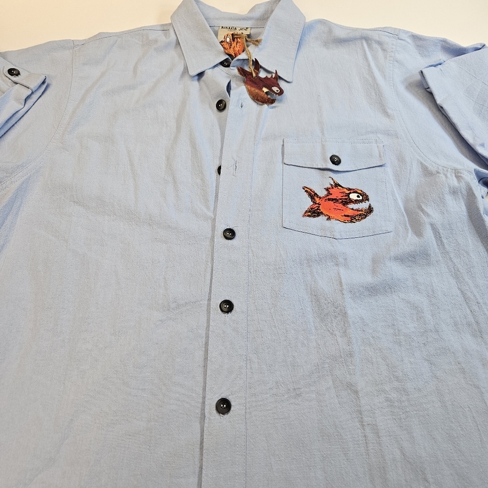 PIRANA JOE  Button Up Blue Shirt XLARGE From Cozumel Mexico NWT